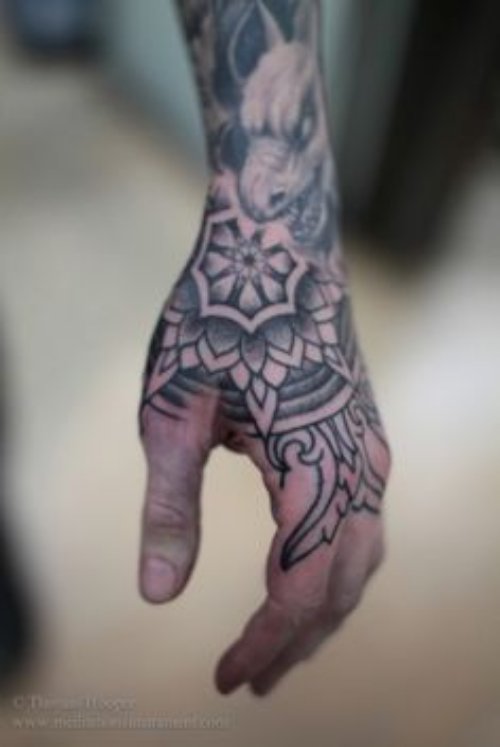 Left Hand Black And White Tattoo For Men